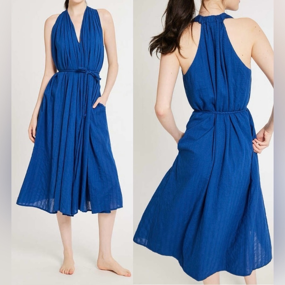 NWOT MILLE MARILYN Cotton V neck waist tie Blue INDIGO sz S